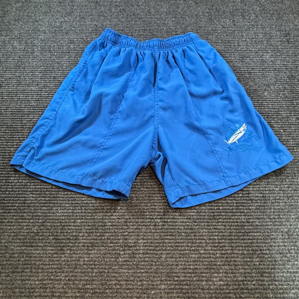 Guy Harvey AFTCO Mens Blue Marlin Embroidered Swim Trunks Mesh Lined Shorts M